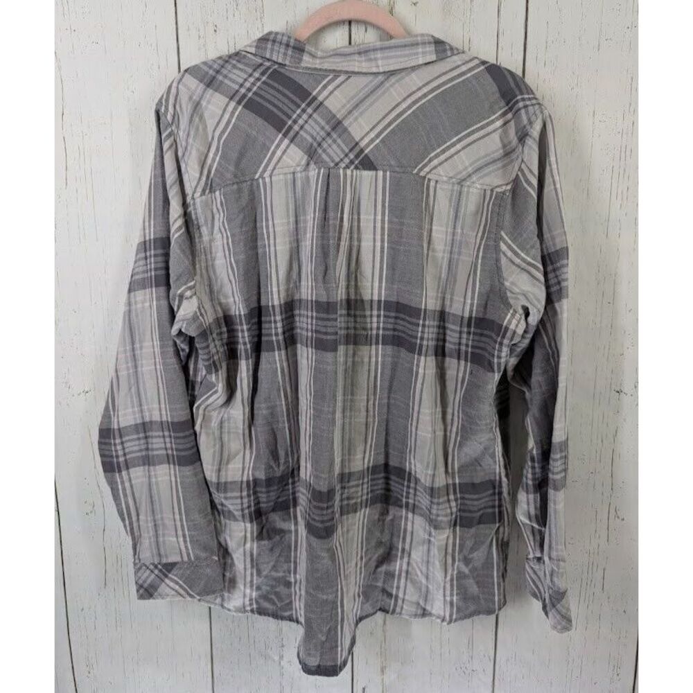 Croft Barrow Size XXL Gray Plaid Button Down Collar Long Sleeve Casual Top - Picture 8 of 8